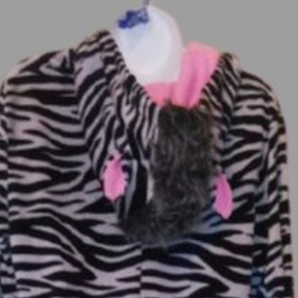 Zebra Print Black White Footed Hooded Pajama Large - Picture 3 of 3